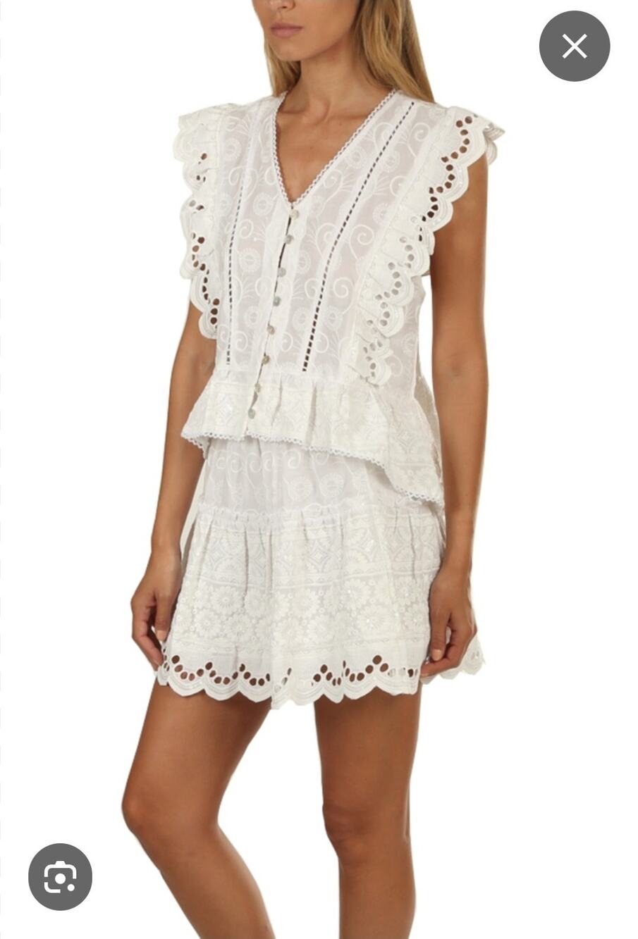 Misa Los Angeles Rani Sequin Floral Embroidered Ruffle Top White Size XS